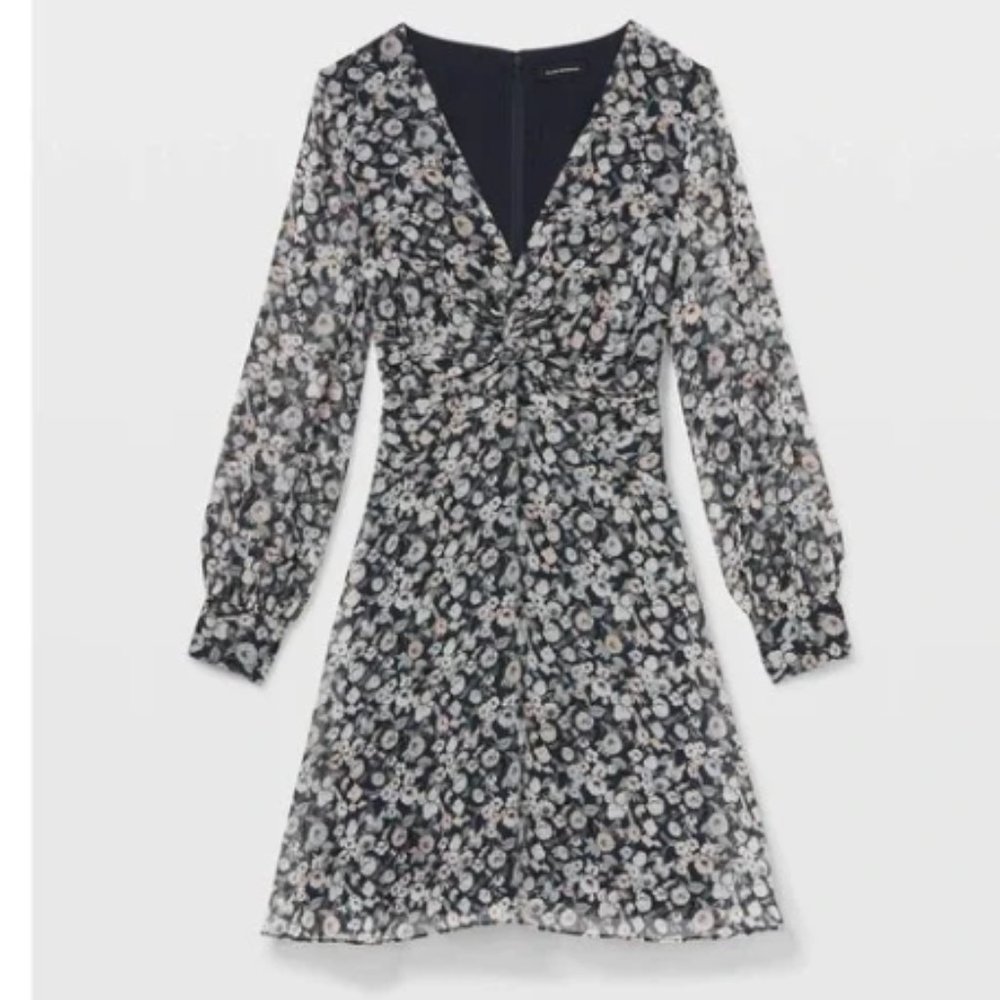 NWT Club Monaco Printed Silk Twist Drape Mini Dress 00P